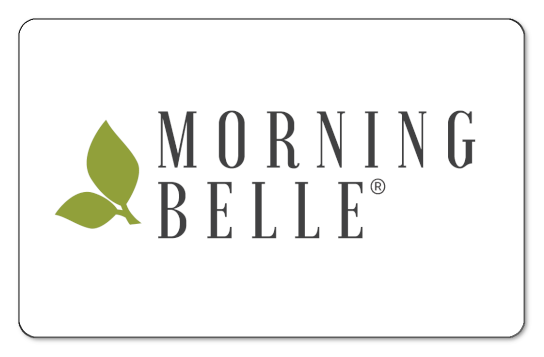 Morning belle text and leaf logo on a white background